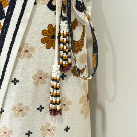 Farm Rio Flower Fan Tapestry Wrap Midi Skirt Linen Embroidered Small Boho Beachy - Picture 8 of 15